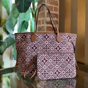 LOUIS VUITTON Neverfull MM 1854 Maroon Jacquard Canvas Tote Bag